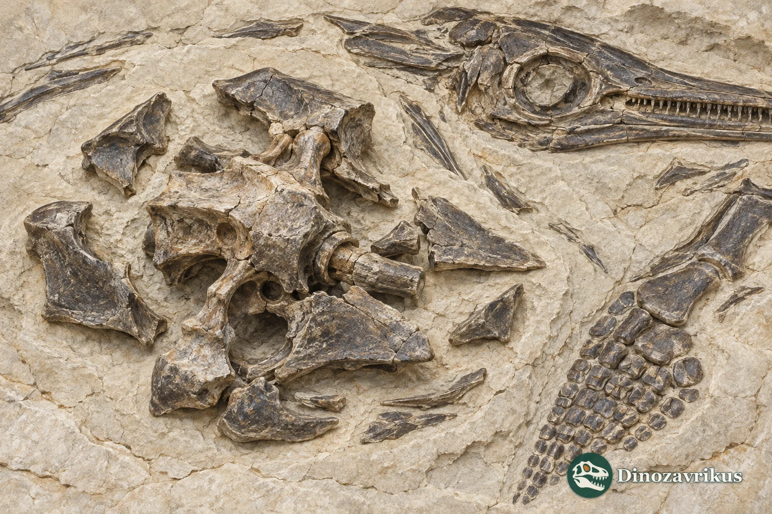 Educational illustration of a Jurassic ichthyosaur braincase