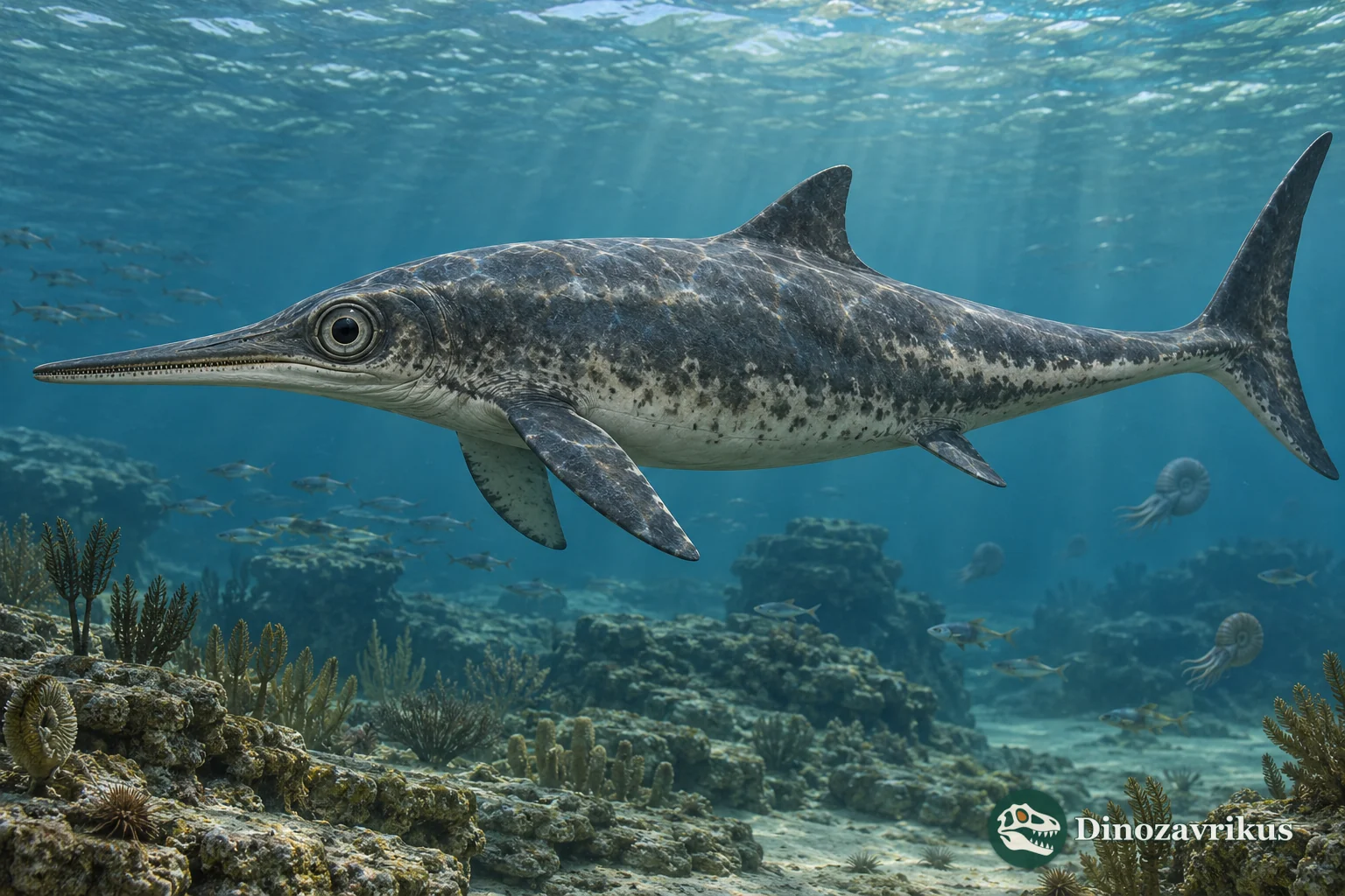 Artistic reconstruction of Baptanodon in a Jurassic North American sea