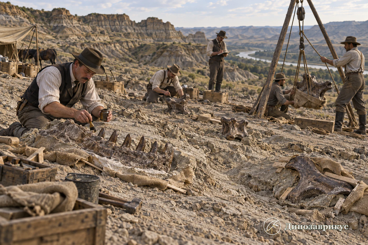 Barnum Brown's field expedition searching for Tyrannosaurus fossils in Montana