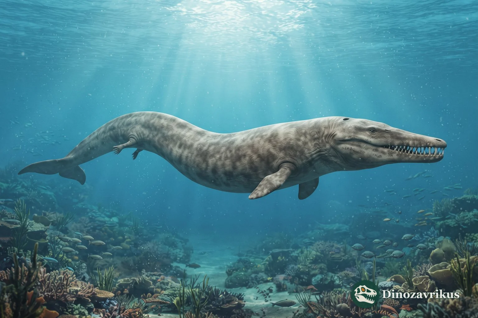 Reconstruction of Basilosaurus swimming in a warm late Eocene sea