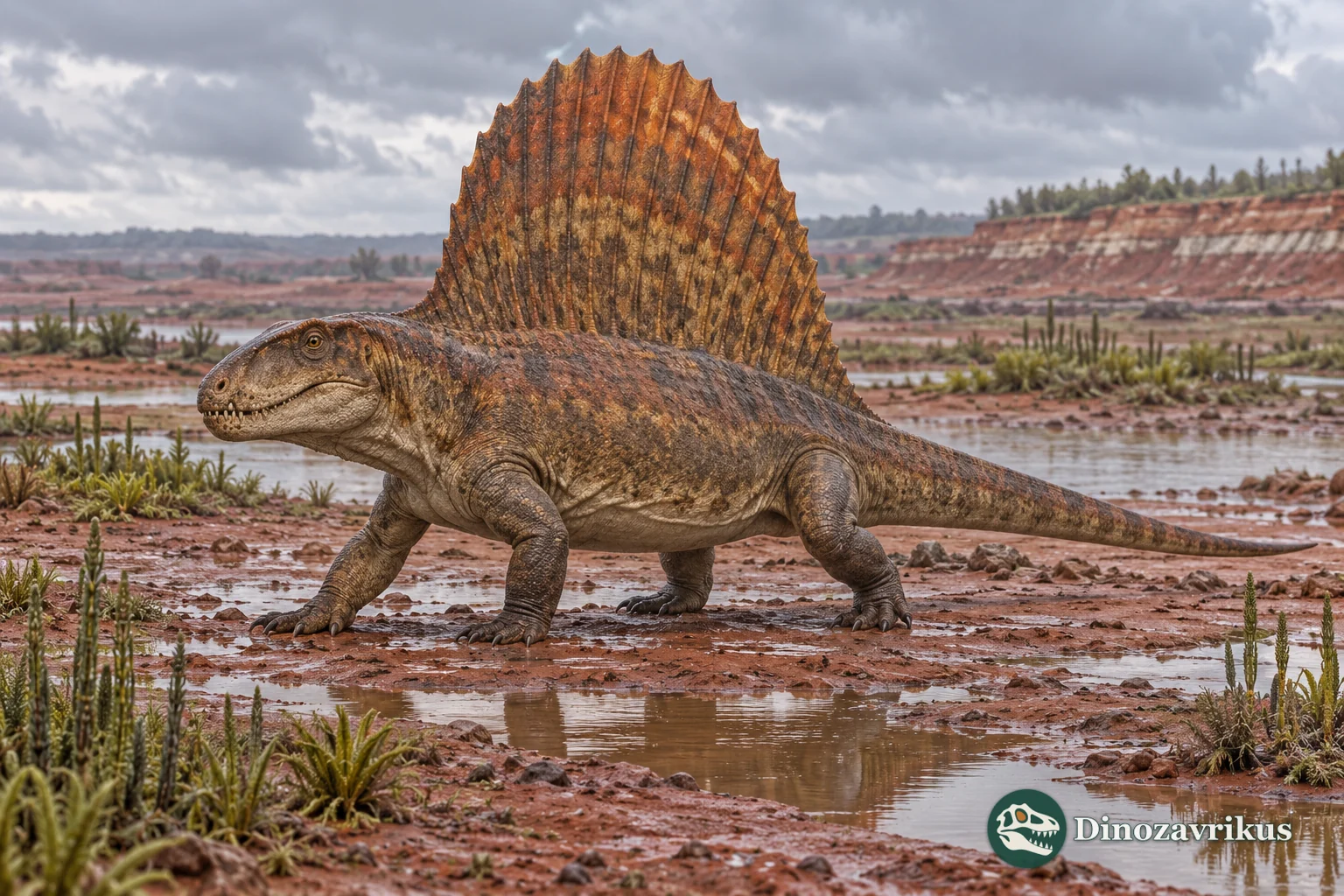 Scientific reconstruction of Dimetrodon borealis, historically named Bathygnathus borealis
