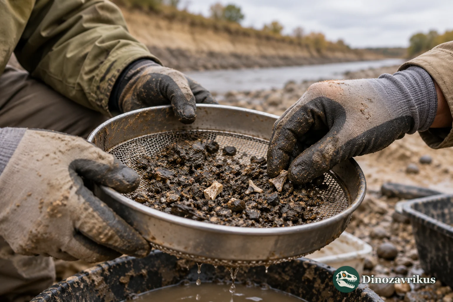 Illustrative screen washing of sediment for tiny fossils