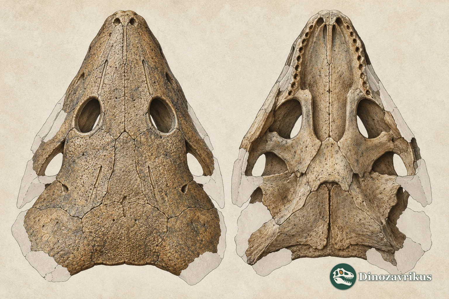 Schematic comparative illustration of a broad temnospondyl skull and preserved regions