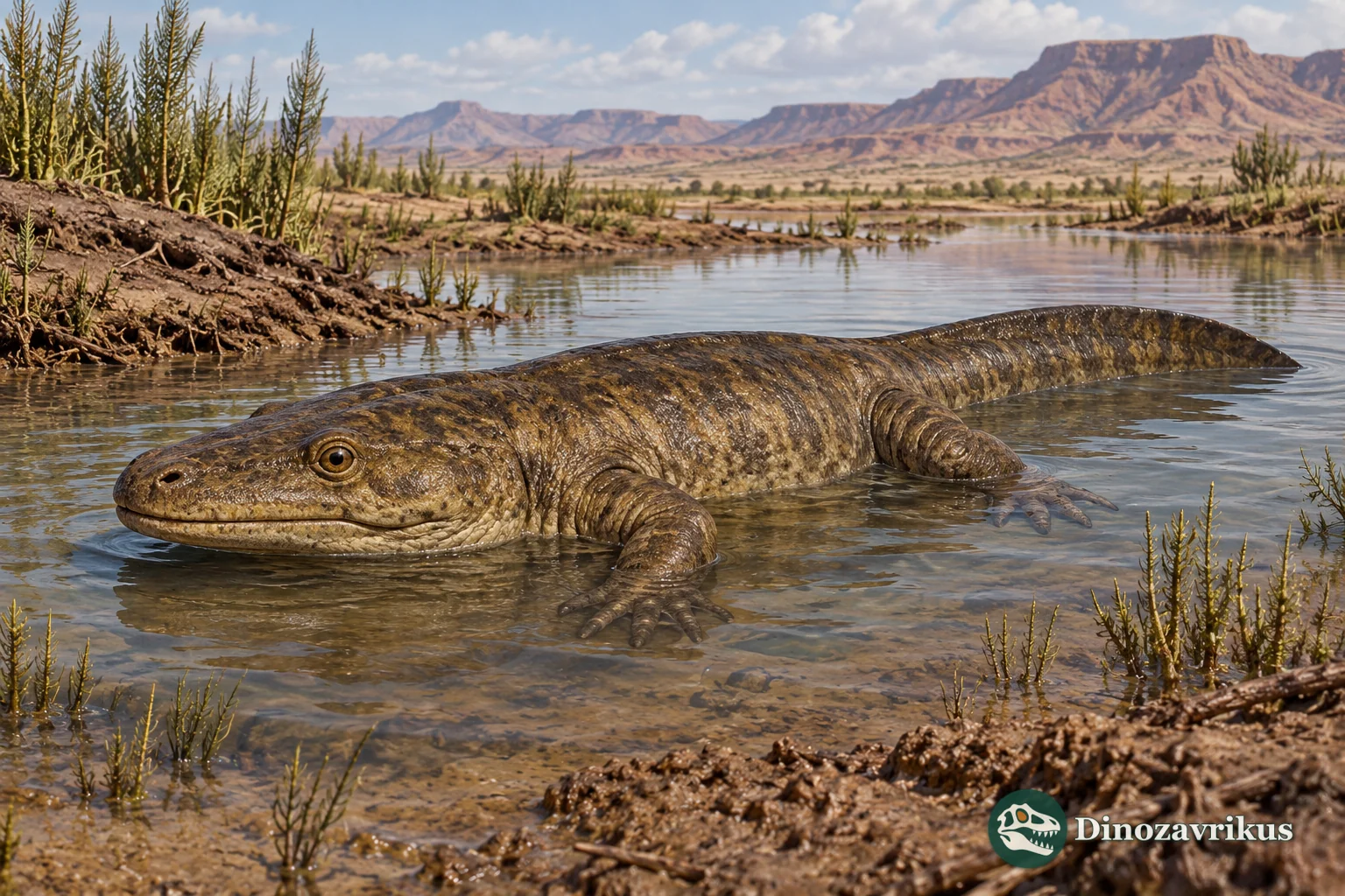 Interpretive reconstruction of Batrachosuchus in a shallow Triassic Karoo waterway