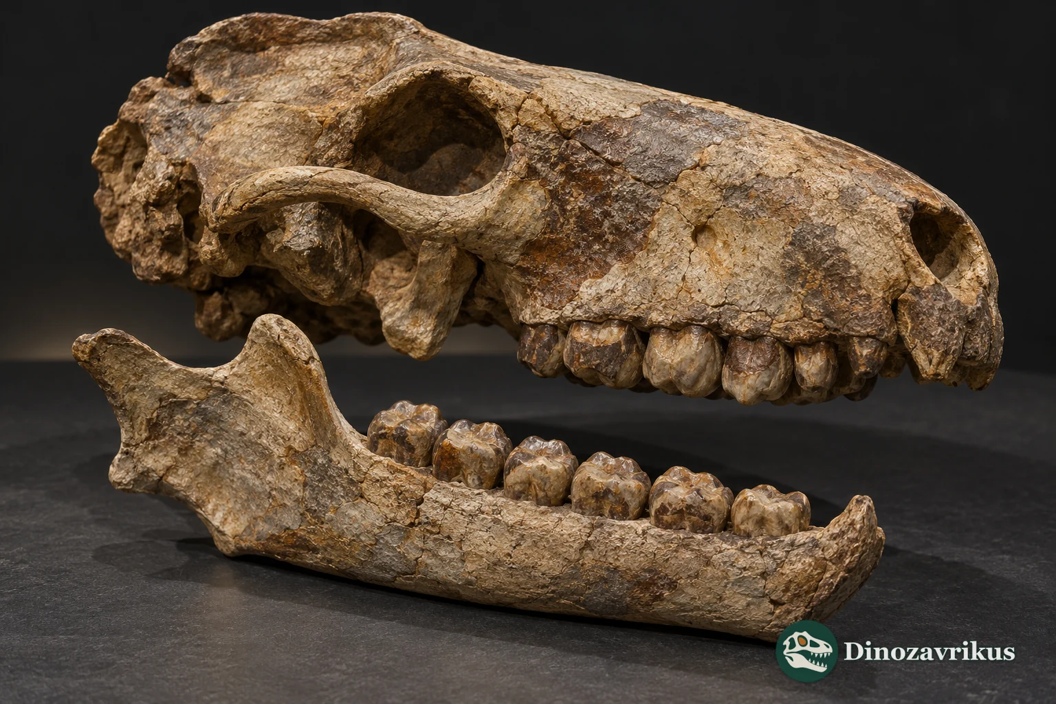 Conceptual fossil skull and jaw of Bemalambda