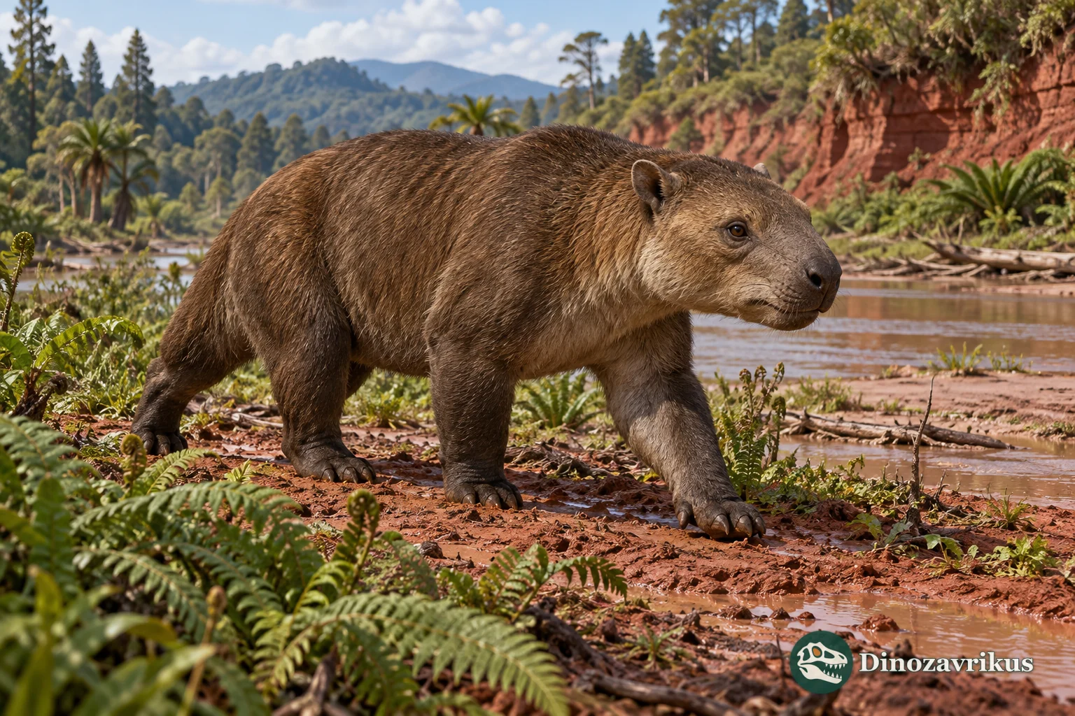 Interpretive reconstruction of Bemalambda beside a river in Paleocene southern China