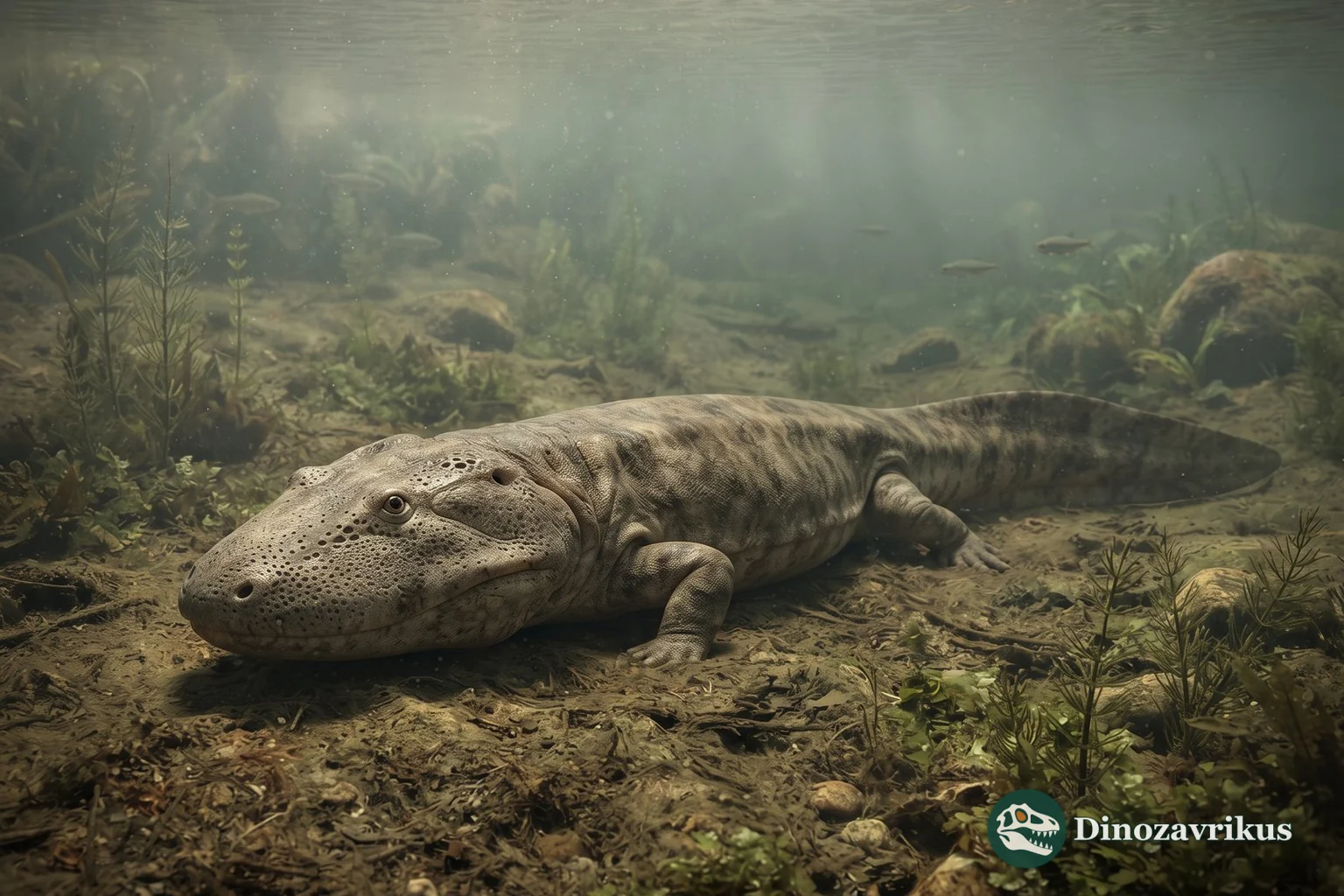Benthosuchus waiting near the bottom of an Early Triassic river