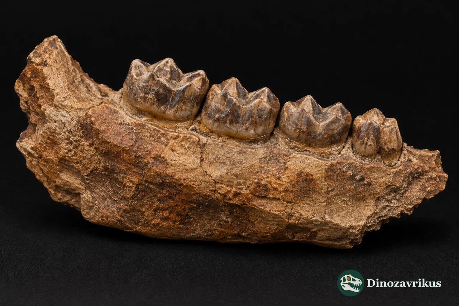 Conceptual small fossil lower jaw with cheek teeth