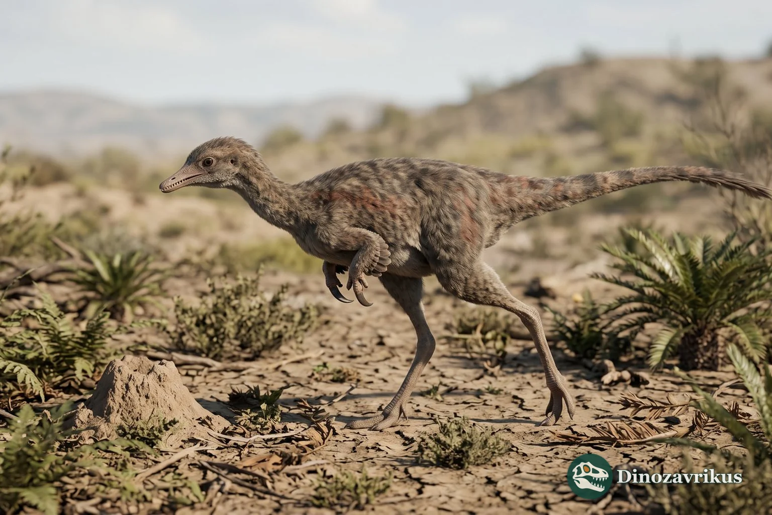 Feathered reconstruction of Bonapartenykus in Late Cretaceous Patagonia
