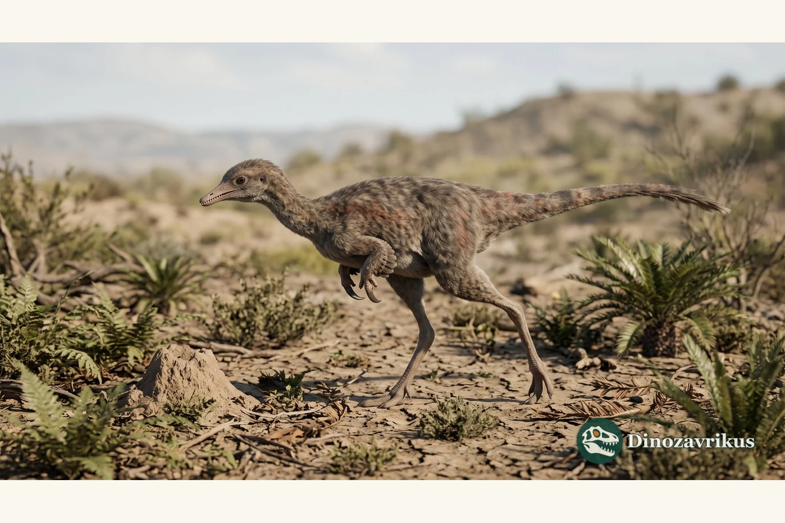 Feathered reconstruction of Bonapartenykus in Late Cretaceous Patagonia