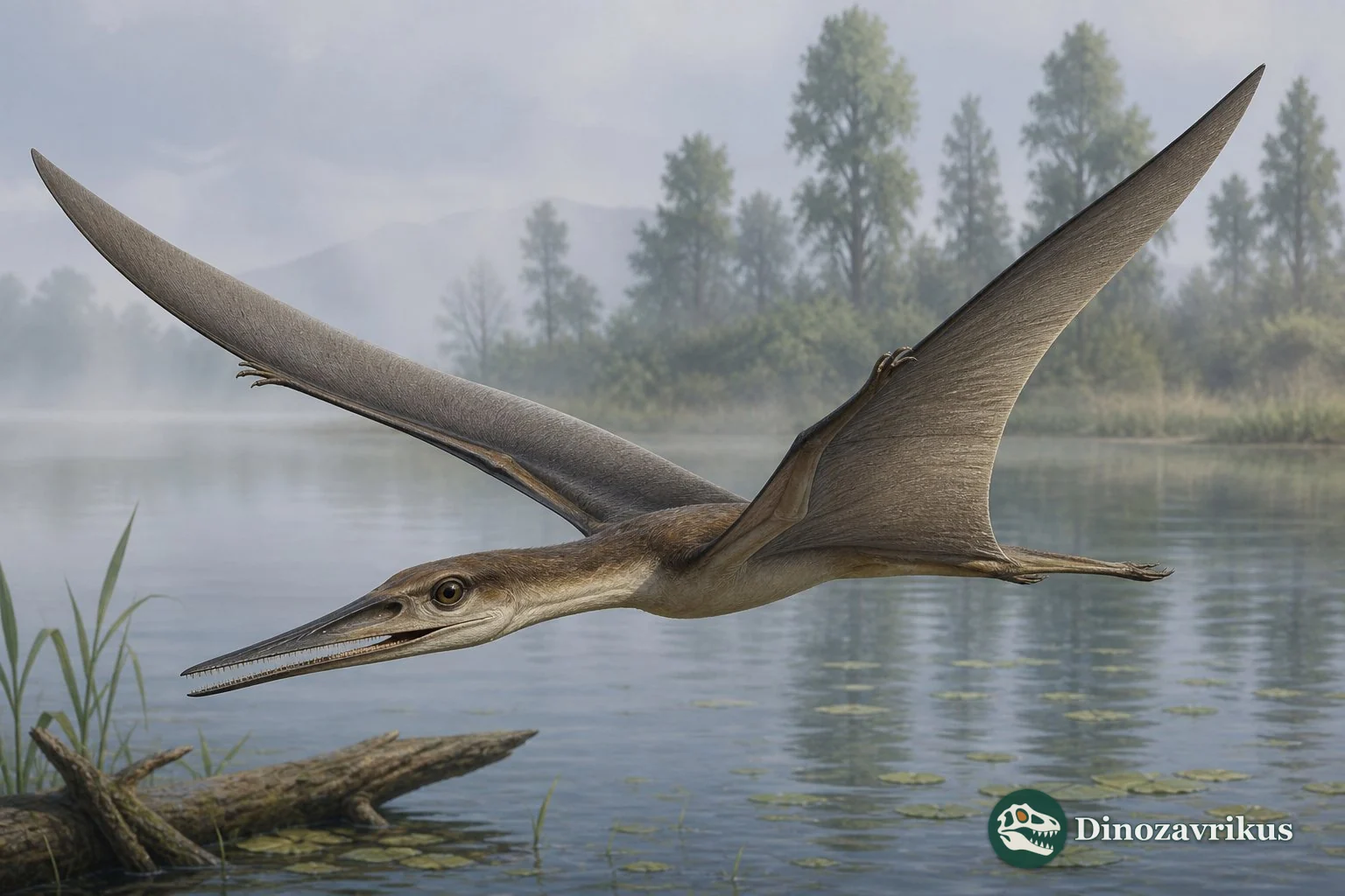 Boreopterus flying above an Early Cretaceous Liaoning lake