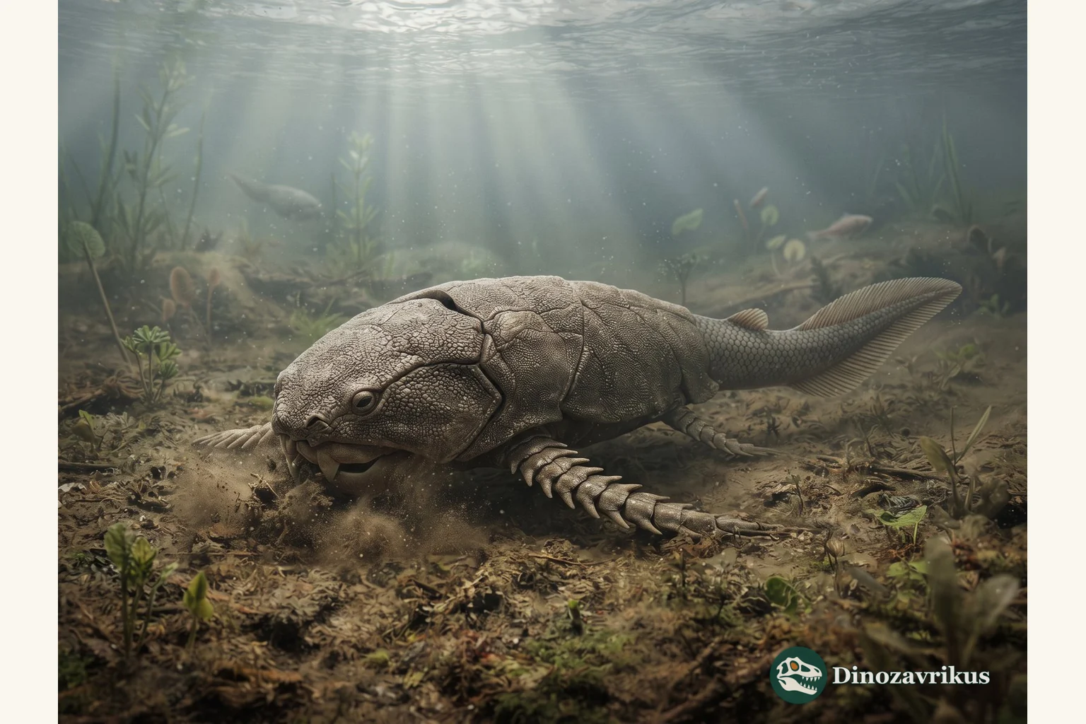 Bothriolepis canadensis moving along the bottom of a Devonian waterway
