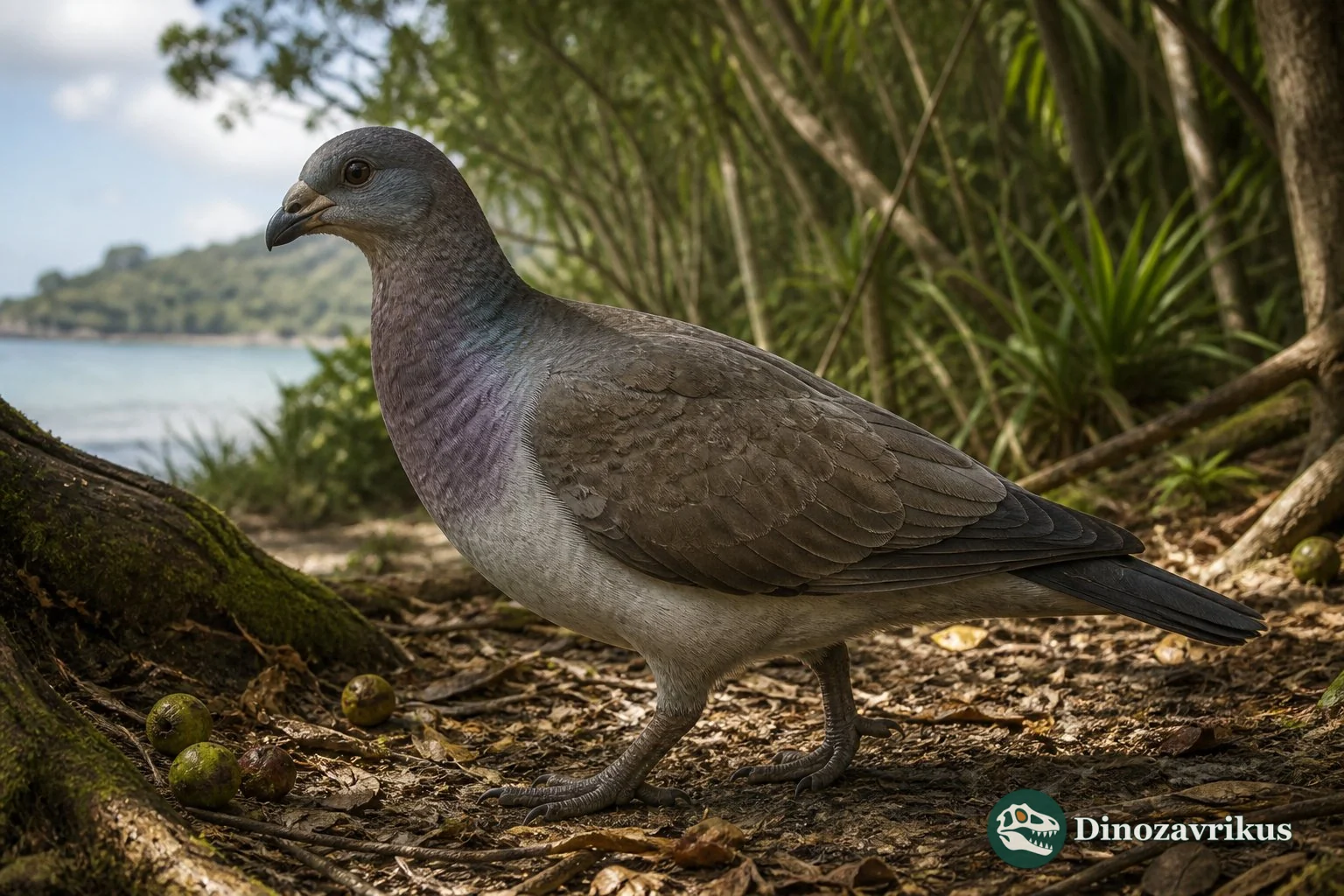 A large Henderson Island pigeon reconstructed in a lowland forest