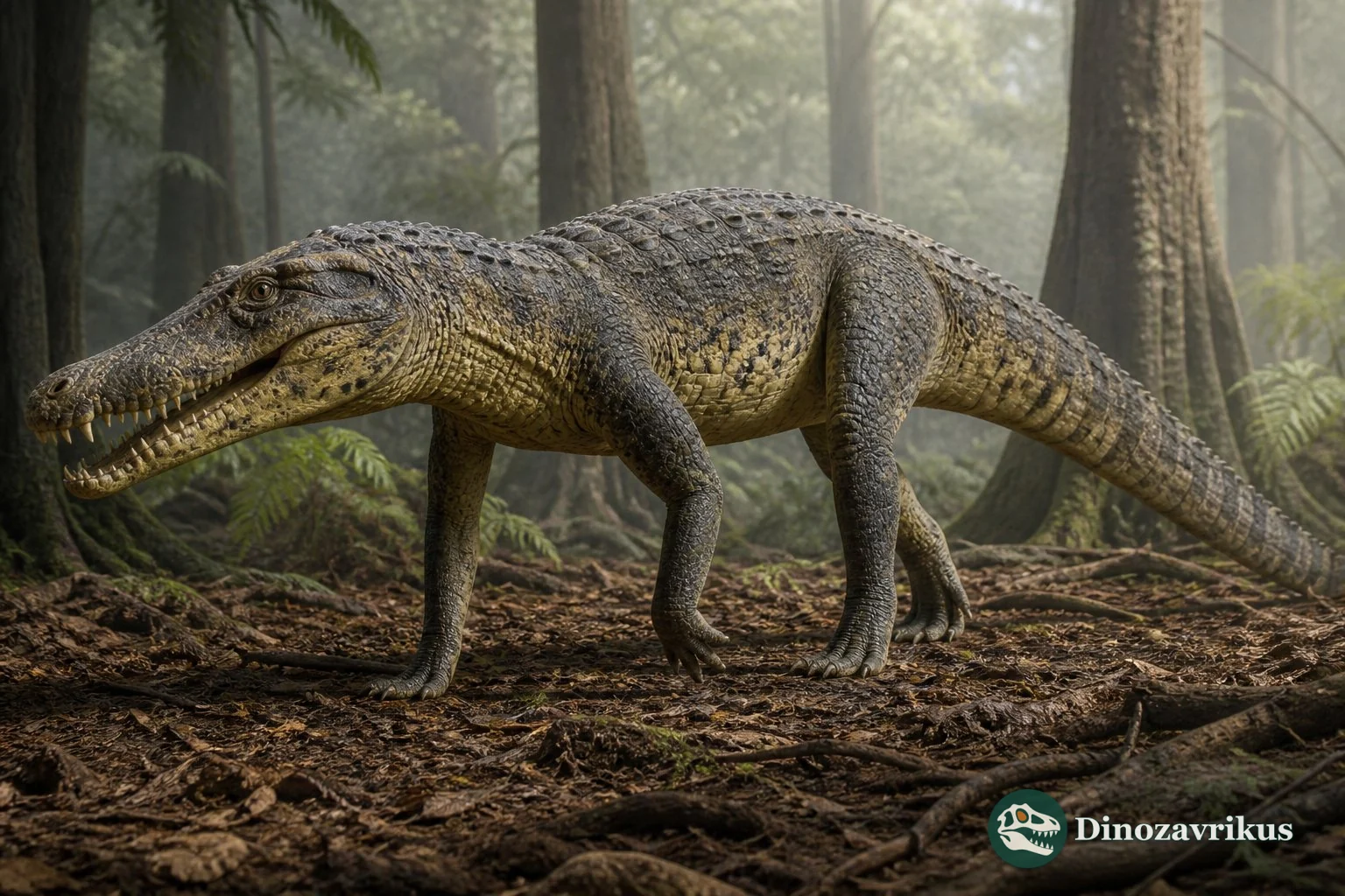 Boverisuchus walking through an Eocene forest clearing