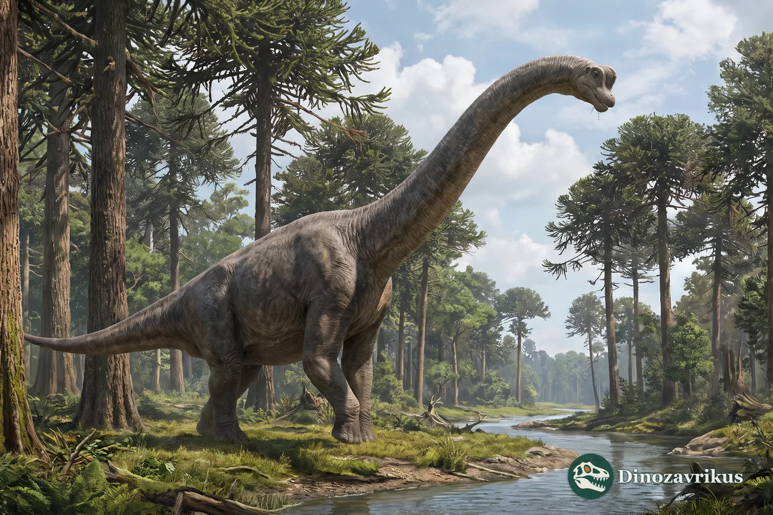 Reconstruction of Brachiosaurus with high shoulders and long neck