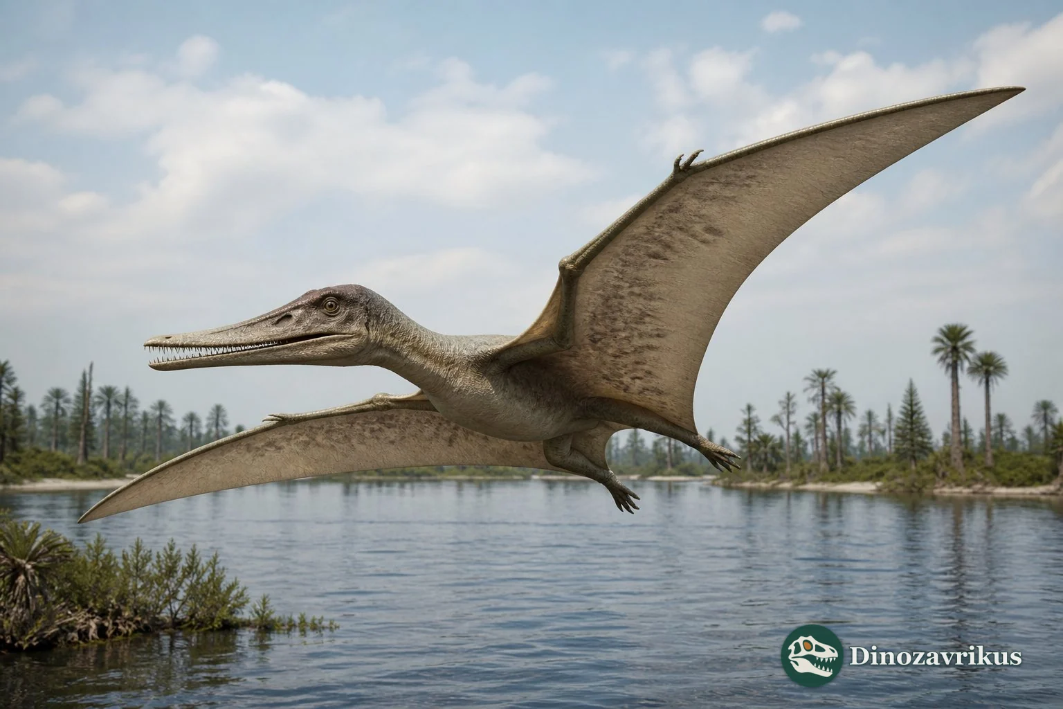 Brasileodactylus flying above an Early Cretaceous Araripe lagoon