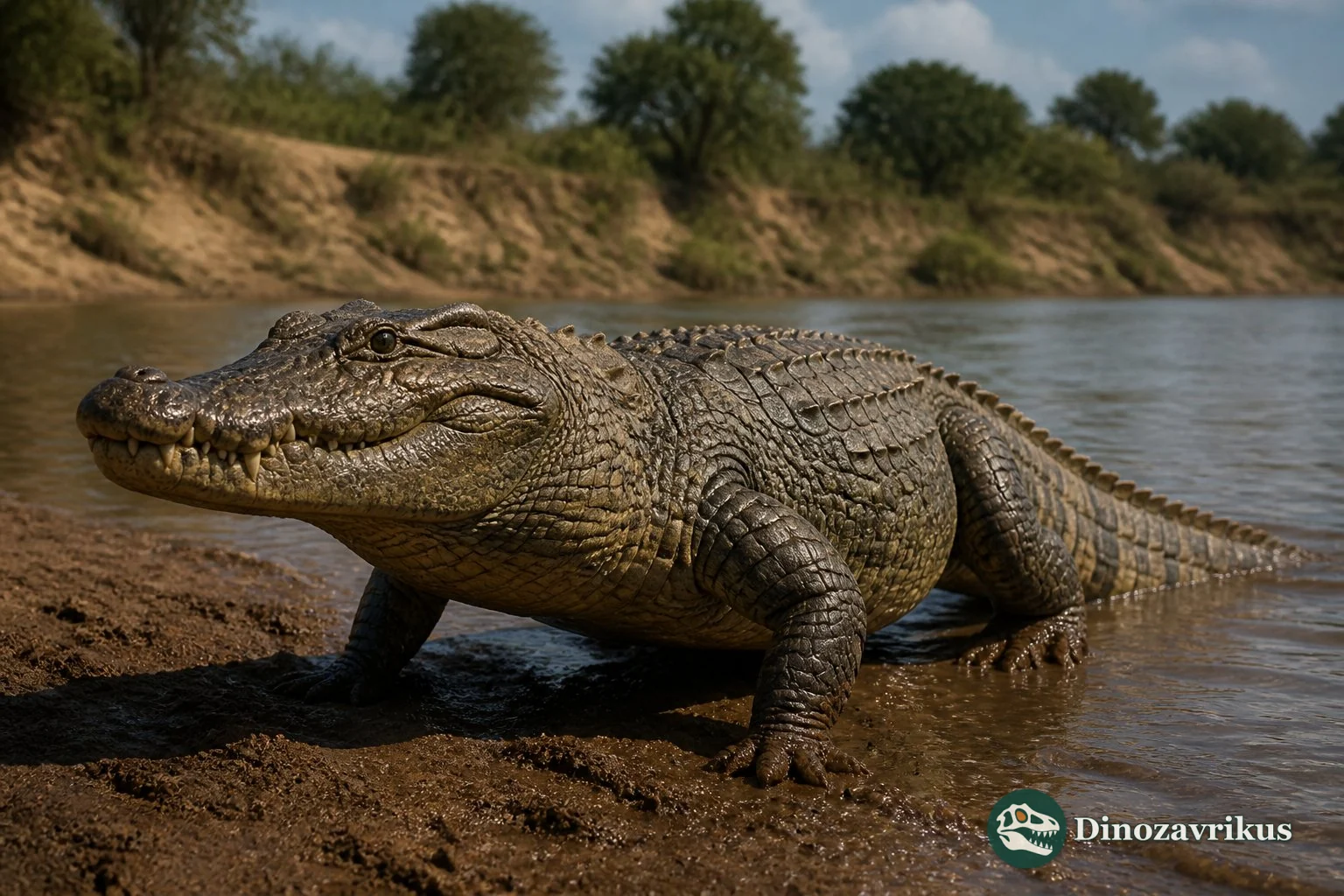 Brochuchus reconstructed at a Miocene river margin in East Africa