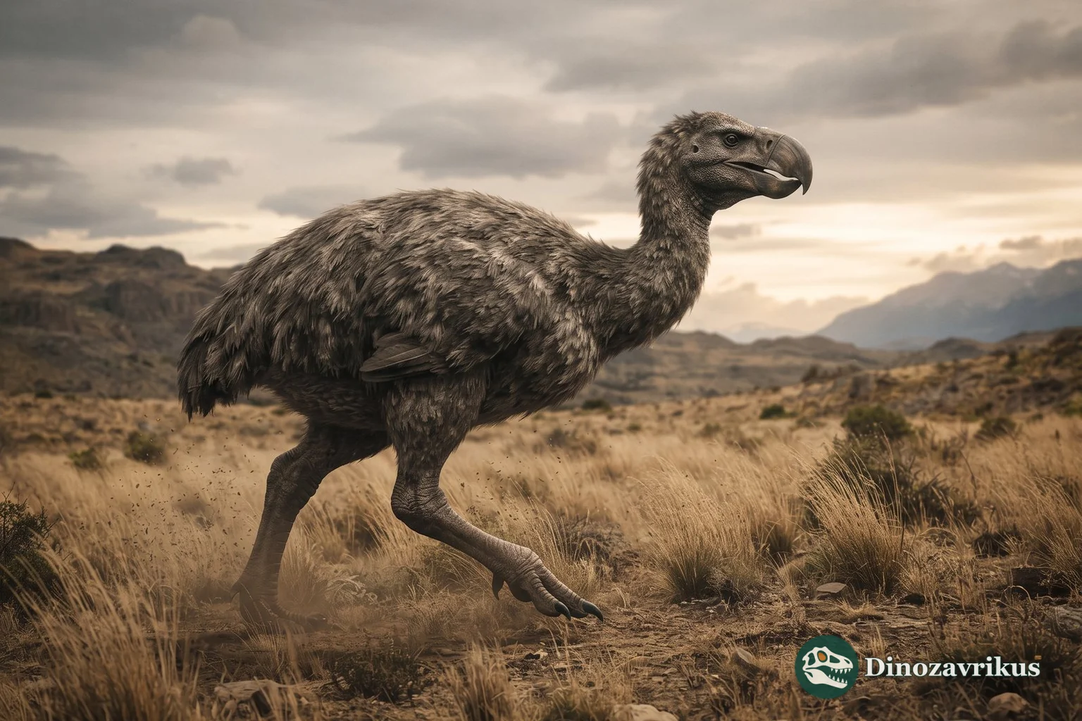 Reconstruction of Brontornis walking across a Miocene Patagonian plain