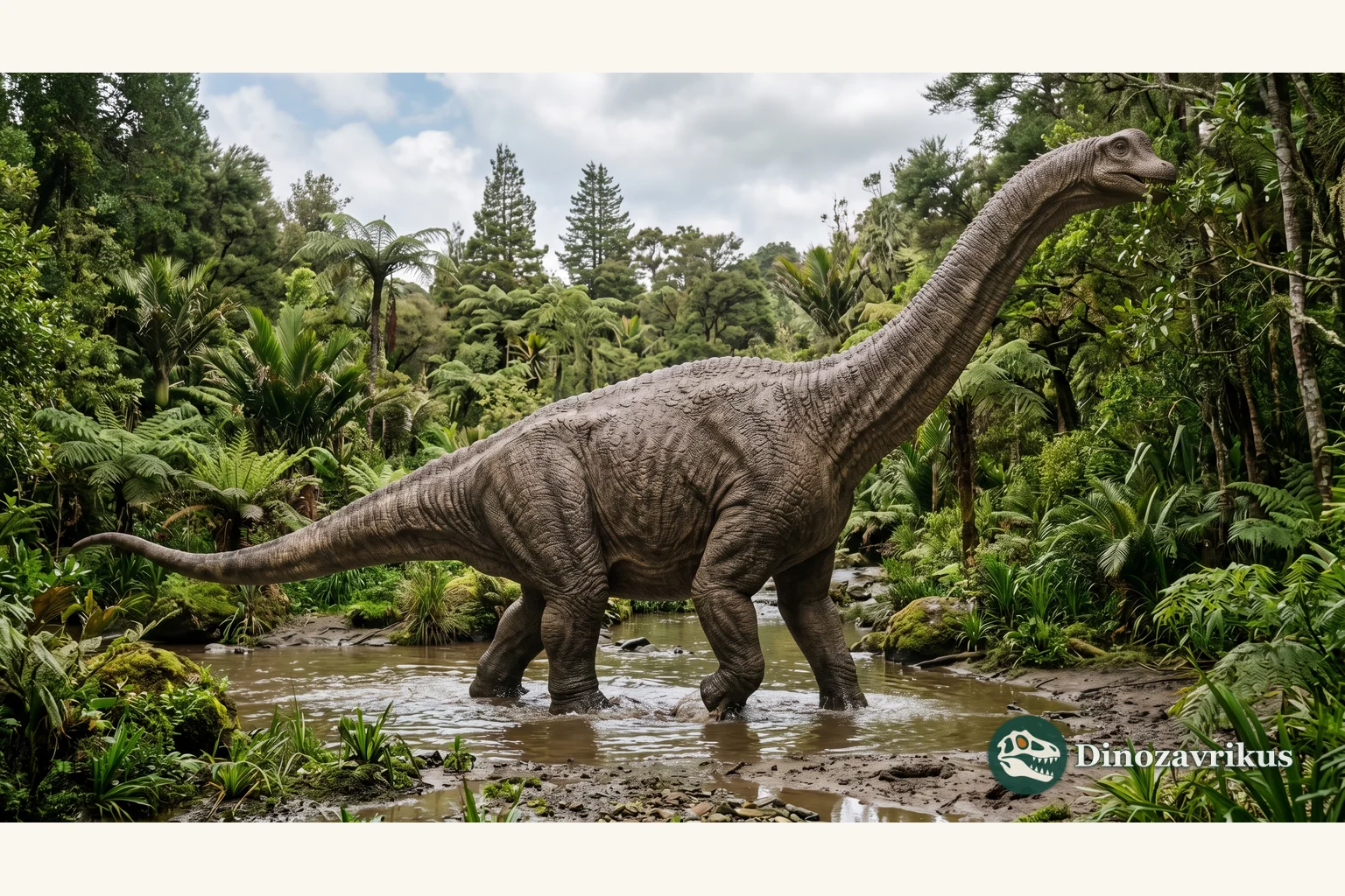 Brontosaurus reconstructed on a Late Jurassic floodplain
