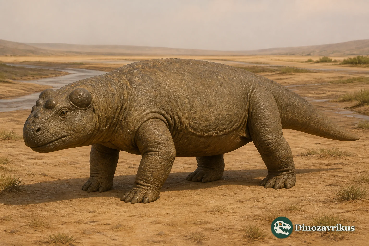 Bunostegos akokanensis crossing a seasonally dry Permian landscape in Niger