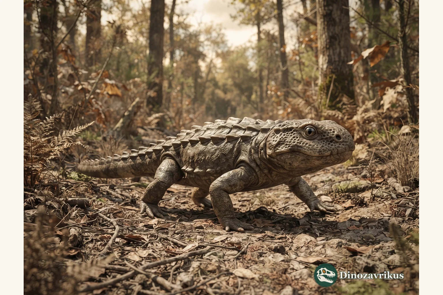 Cacops reconstructed walking through an Early Permian woodland
