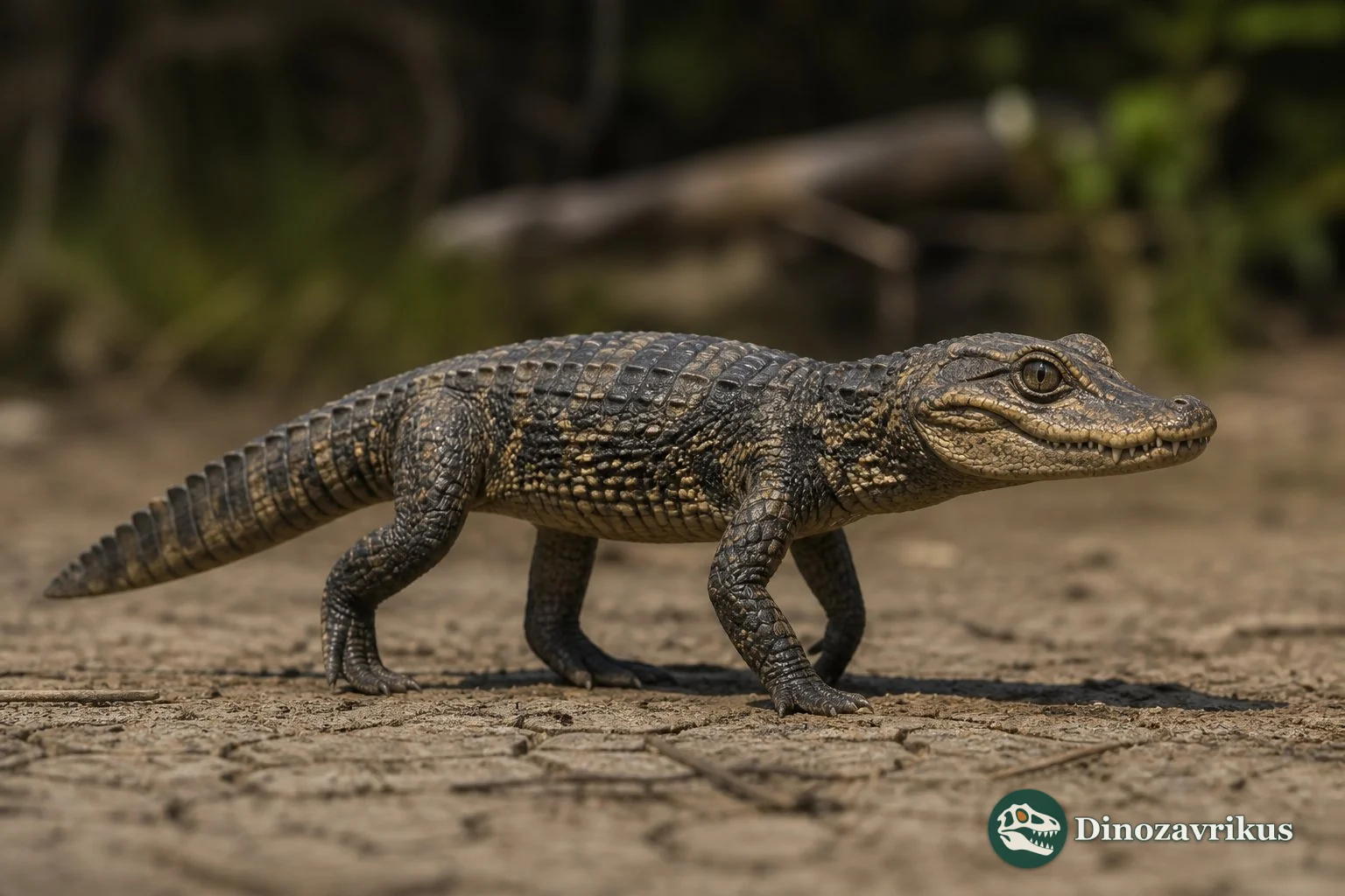 Caipirasuchus foraging on a Late Cretaceous Brazilian floodplain
