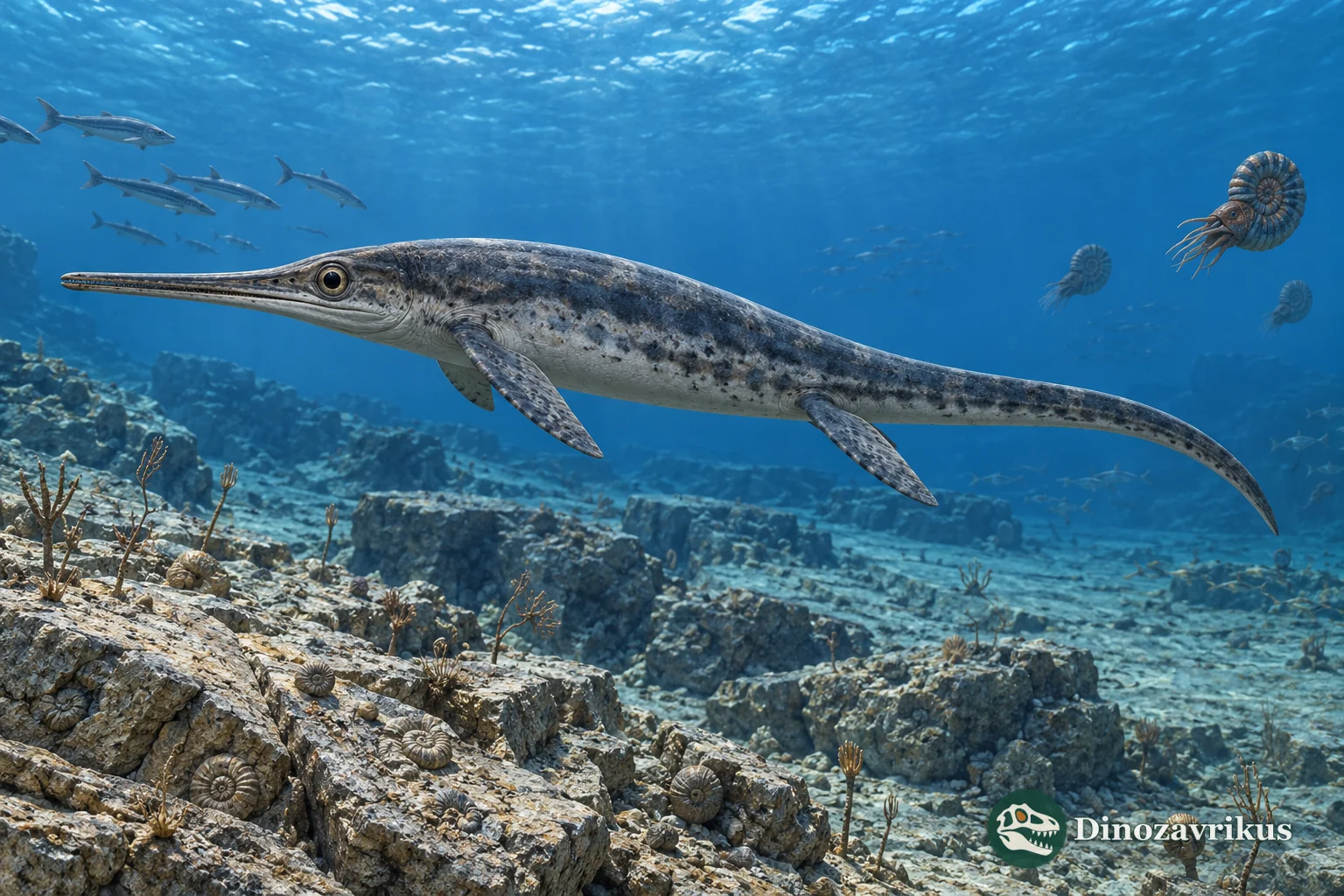 Artistic Californosaurus swimming in a Triassic sea