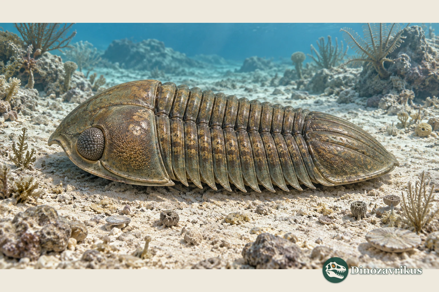 Artistic reconstruction of the Ordovician trilobite Calyptaulax on a marine seafloor