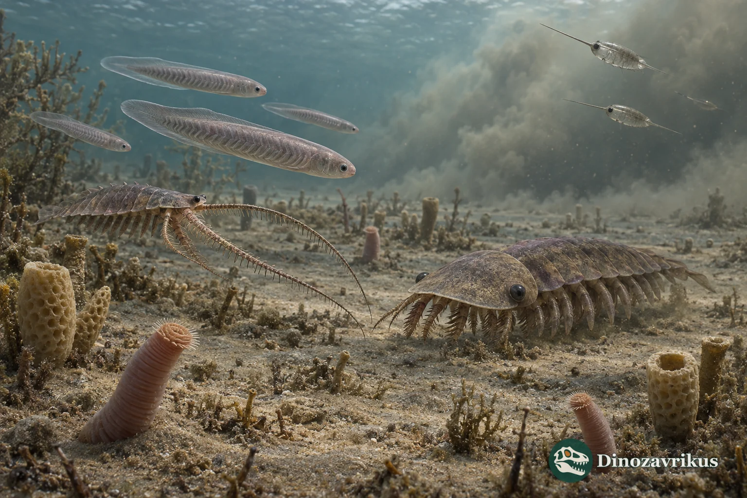 Chengjiang seafloor with radiodonts, early arthropods, worms and chordate-like swimmers
