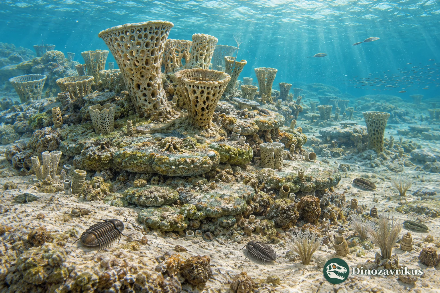 Archaeocyath sponges and microbial structures forming a shallow Cambrian reef