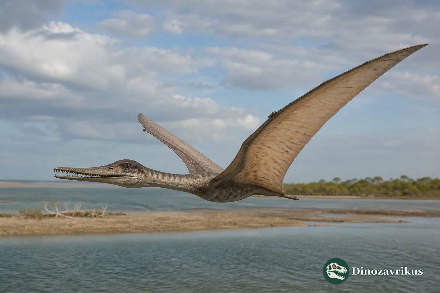 Camposipterus reconstructed above a Cretaceous coast