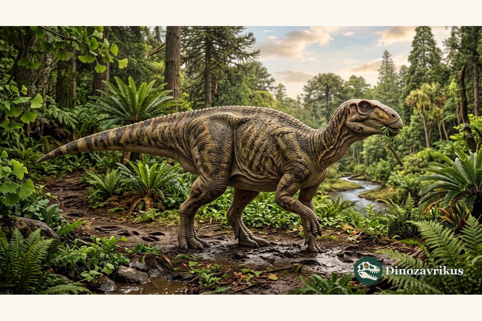 Camptosaurus feeding among plants of the Late Jurassic Morrison Formation