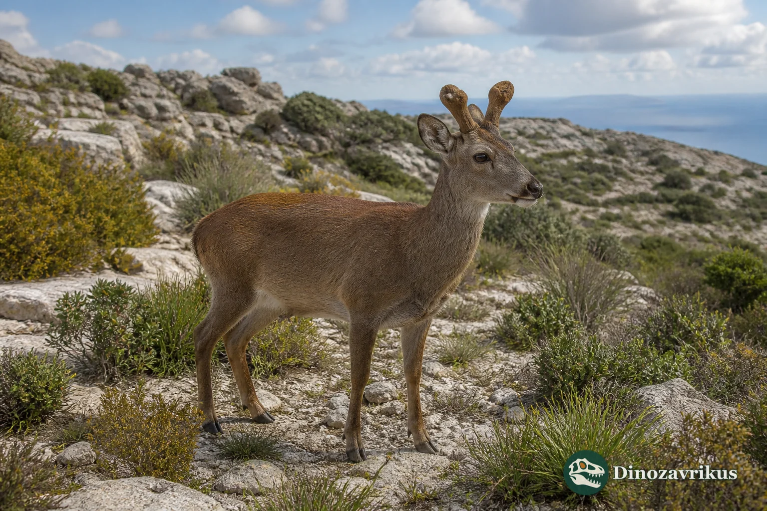 Candiacervus ropalophorus on Pleistocene Crete, with the compact body and club-ended antlers based on fossil material