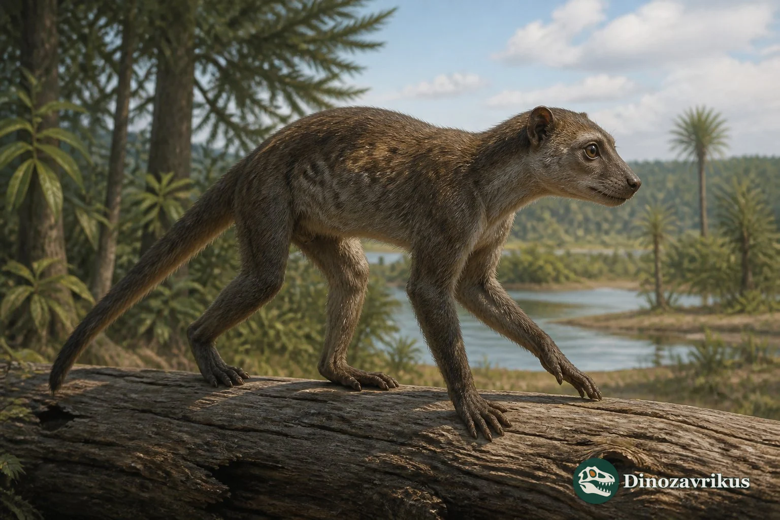 Reconstruction of Cantius moving among branches in an early Eocene forest