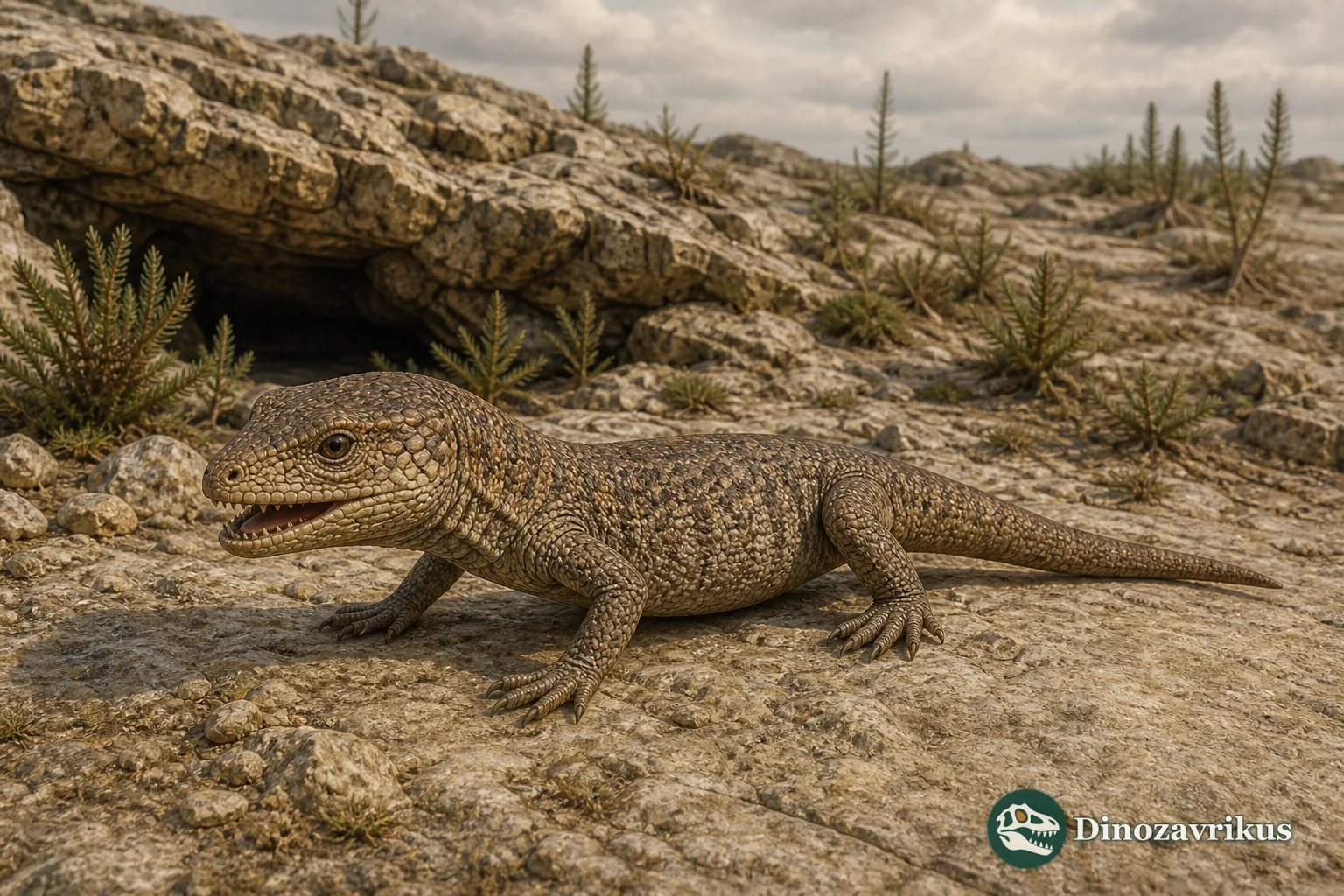 Captorhinus aguti on a rocky Early Permian upland in Oklahoma