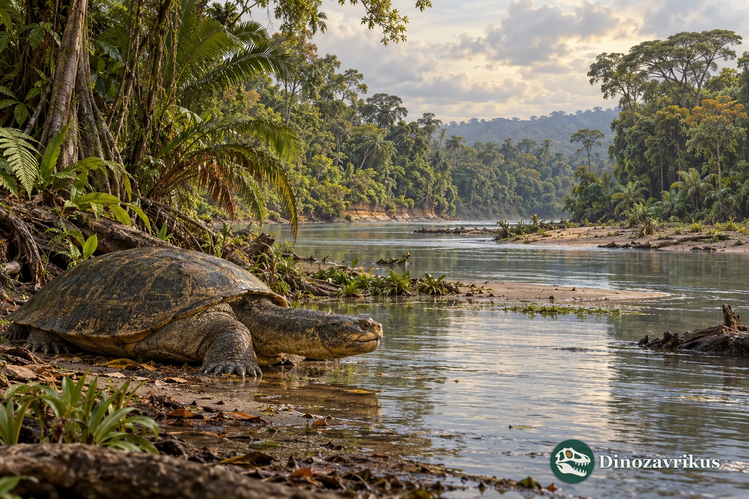 Carbonemys near a reconstructed Paleocene river in Colombia