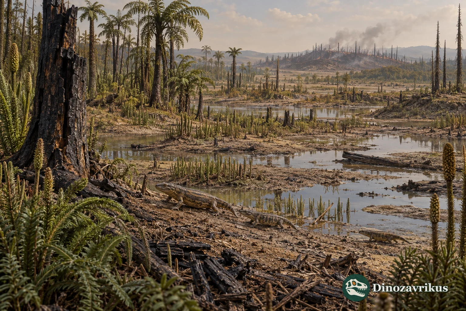 Fragmenting late Carboniferous wetland beside a drier seed-plant woodland