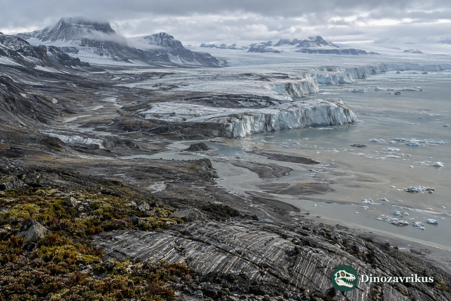 Carboniferous Gondwanan glacier reaching a sedimentary basin with floating ice and dropstones