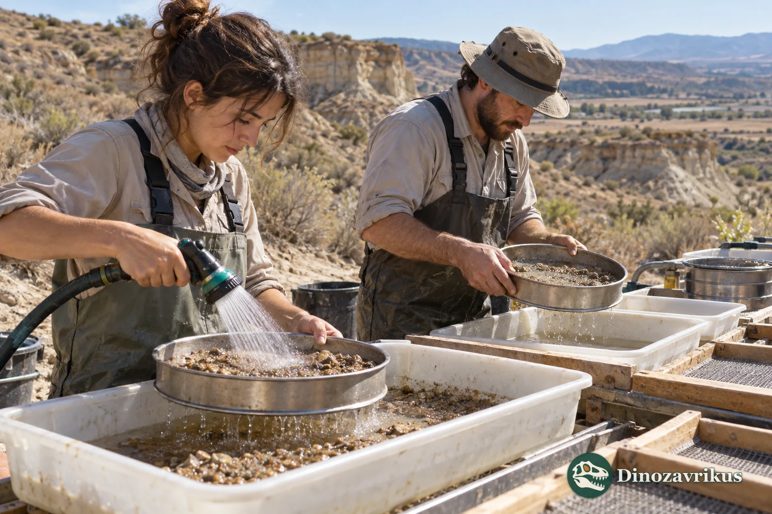 Illustrative water-screening of sediment for small fossils