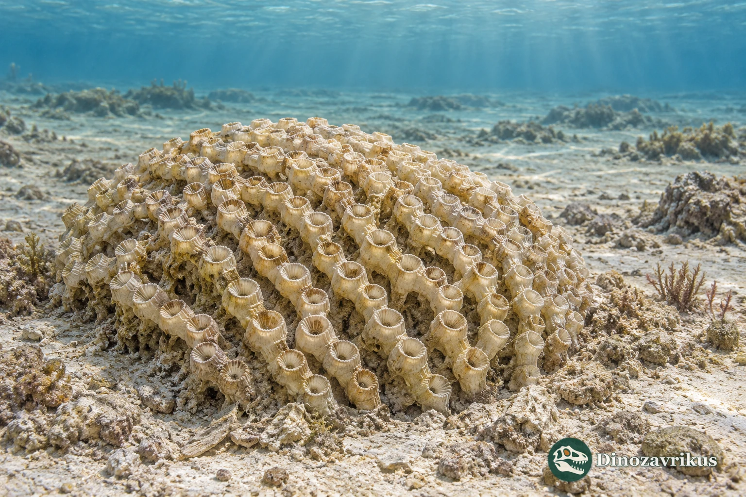 Scientific reconstruction of Catenipora colonies on a shallow Ordovician seafloor