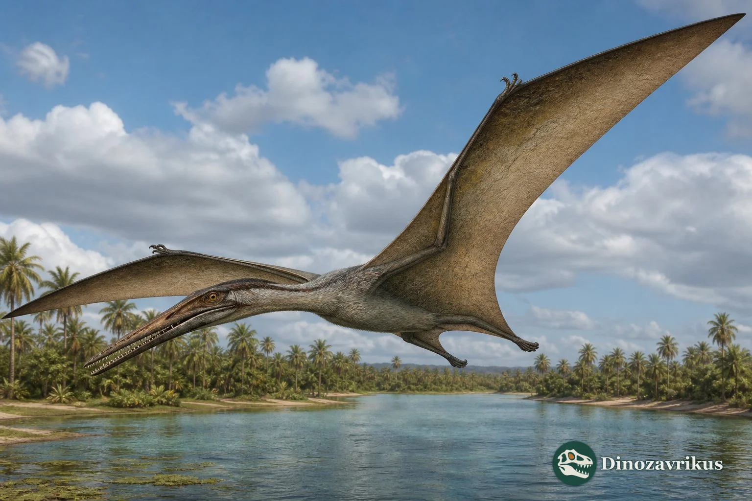 Cearadactylus reconstructed flying over the Early Cretaceous Araripe basin