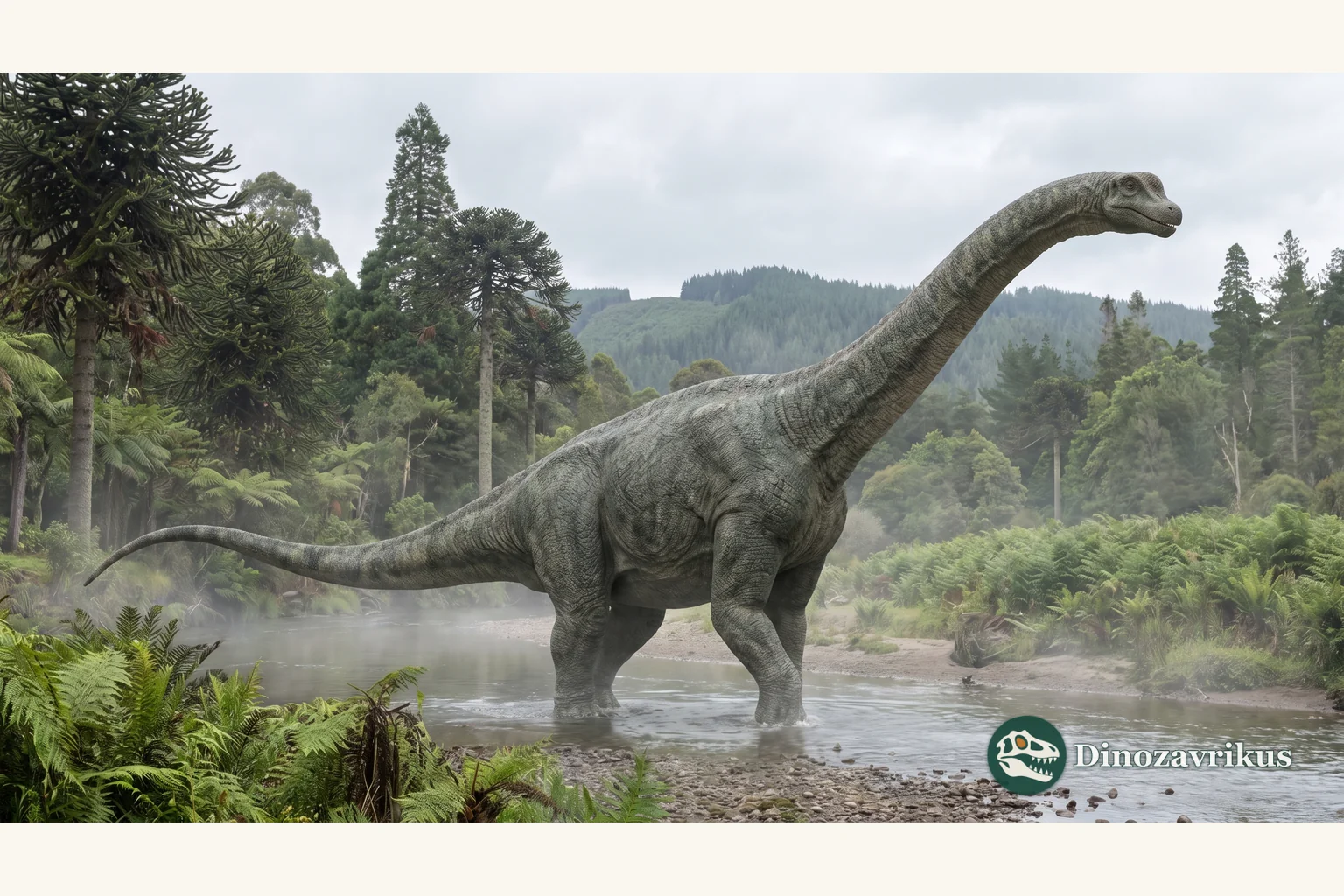 Illustrative reconstruction of Cetiosauriscus beside a Middle Jurassic lagoon
