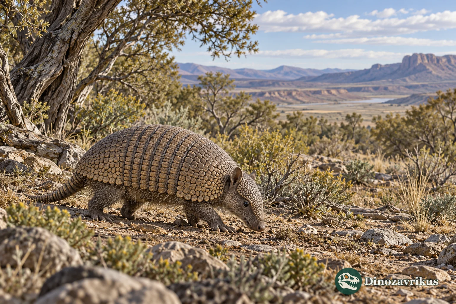 Artistic reconstruction of Chasicotatus in an imagined late Miocene landscape of Argentina