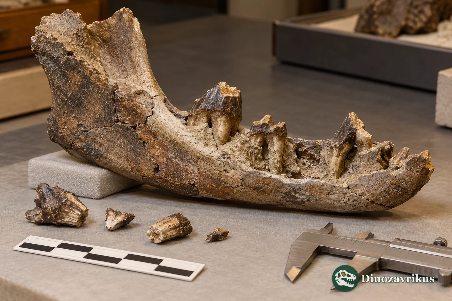 Conceptual study image of an incomplete fossil hyena jaw