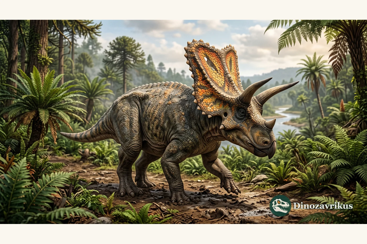 Chasmosaurus reconstructed on a Late Cretaceous floodplain in Alberta