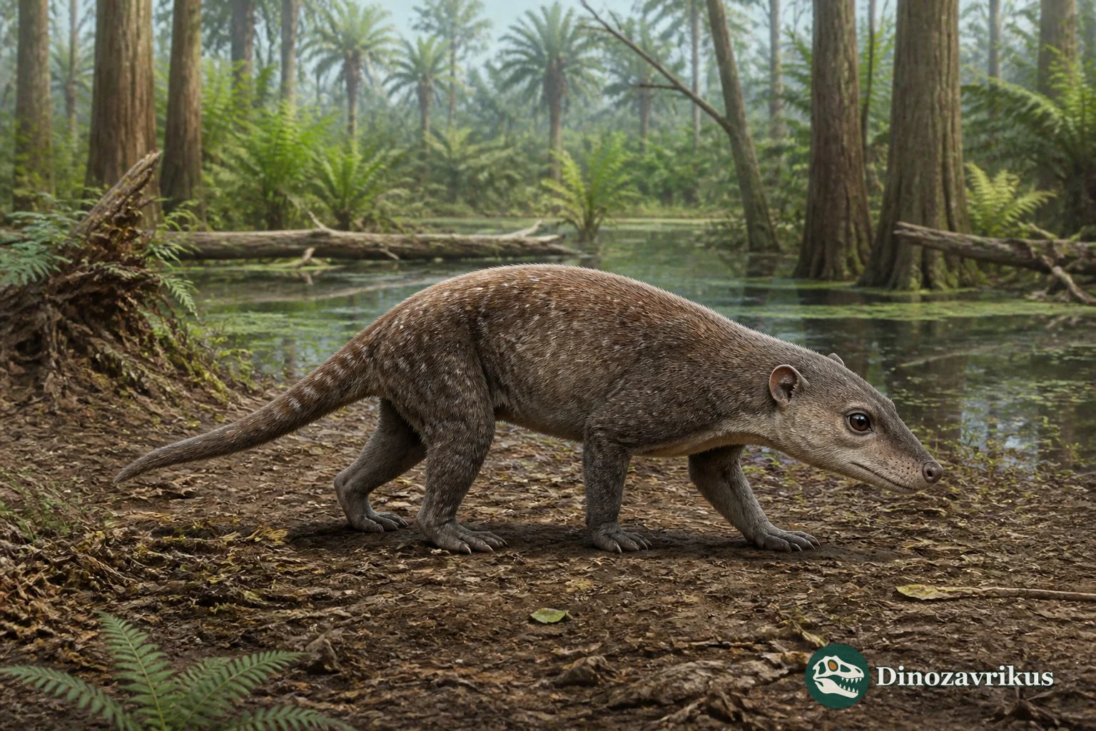 Reconstruction of Chriacus moving along a branch in an early Eocene forest