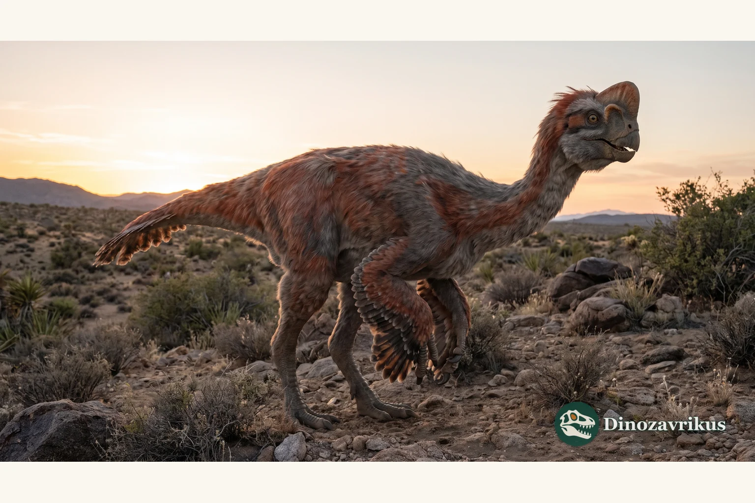 Illustrative reconstruction of Citipati beside a nest in Late Cretaceous Mongolia
