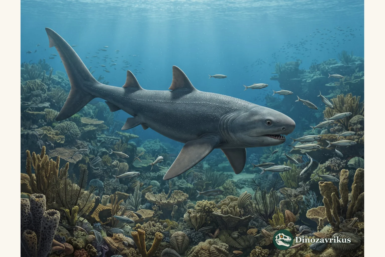 Cladoselache reconstructed as a small shark swimming in the Late Devonian sea