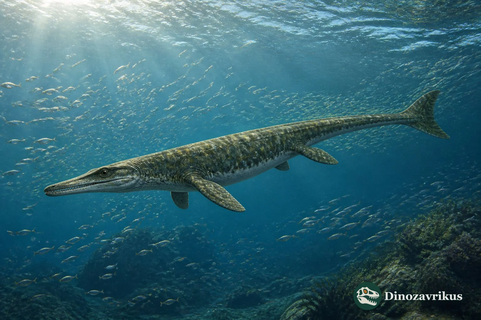 Fossil skull and skeleton of the Late Cretaceous mosasaur Clidastes