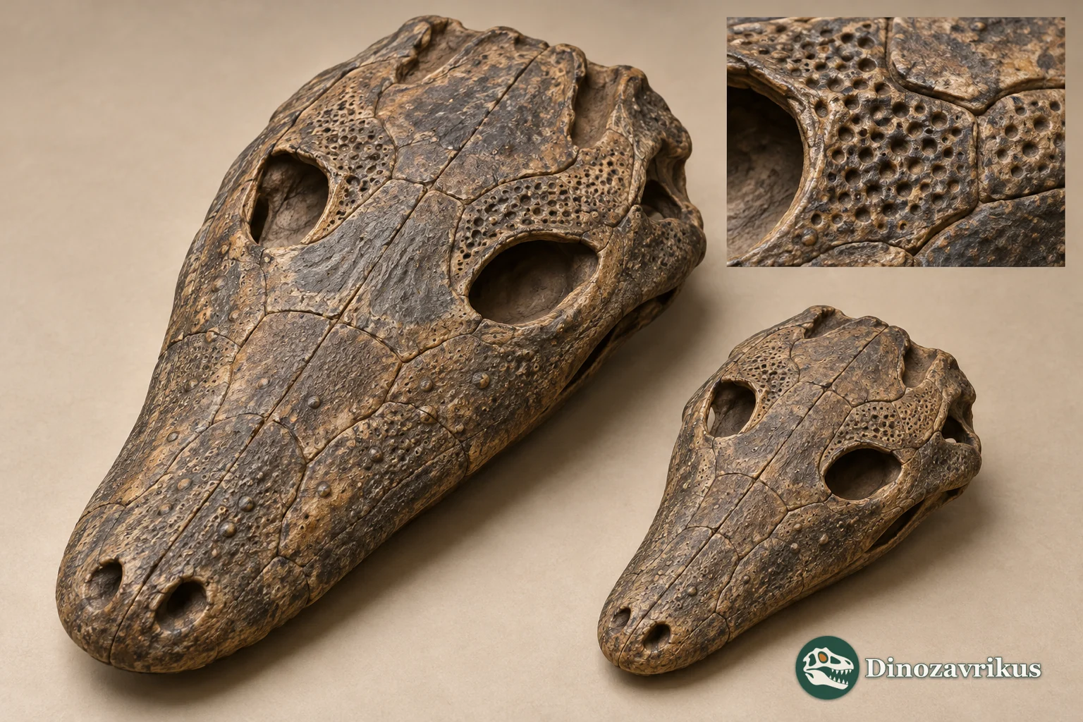 Schematic comparison of large and smaller Cochleosaurus skulls and bone pitting